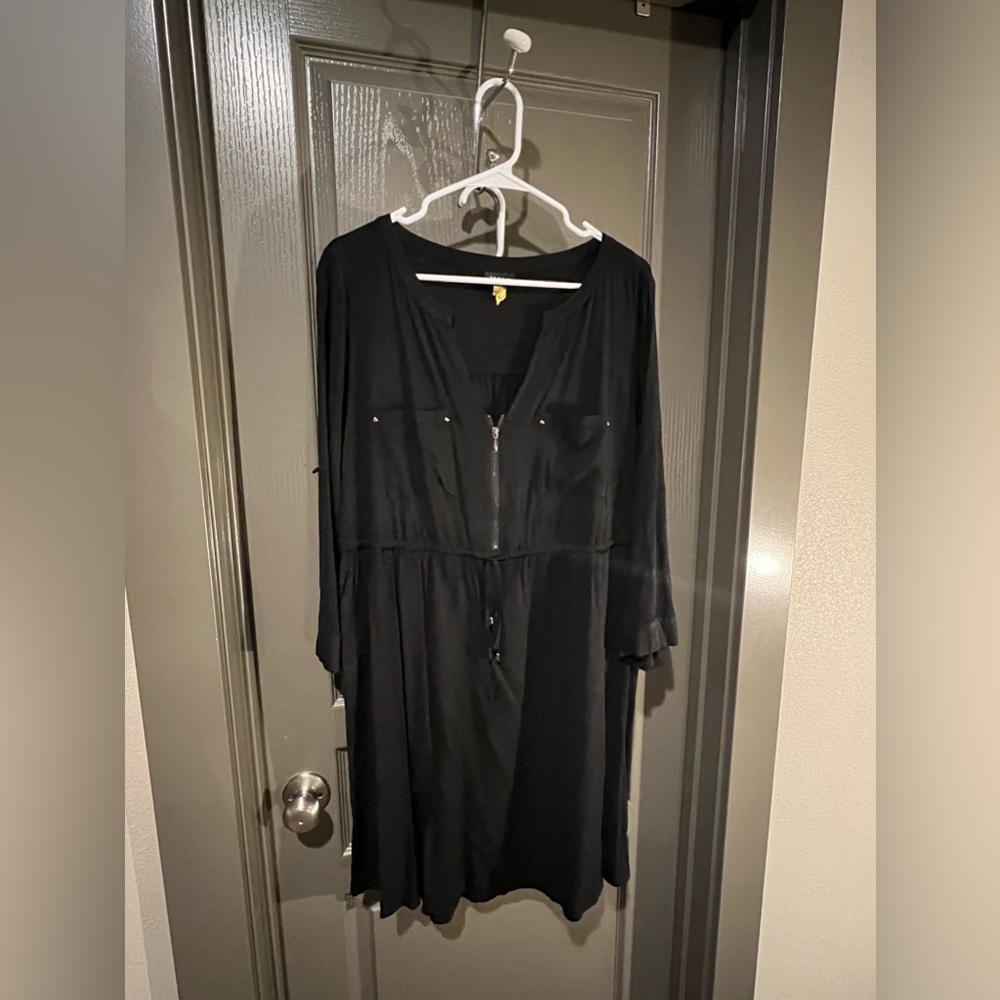 Black cinch waist dress with zipper front from Torrid